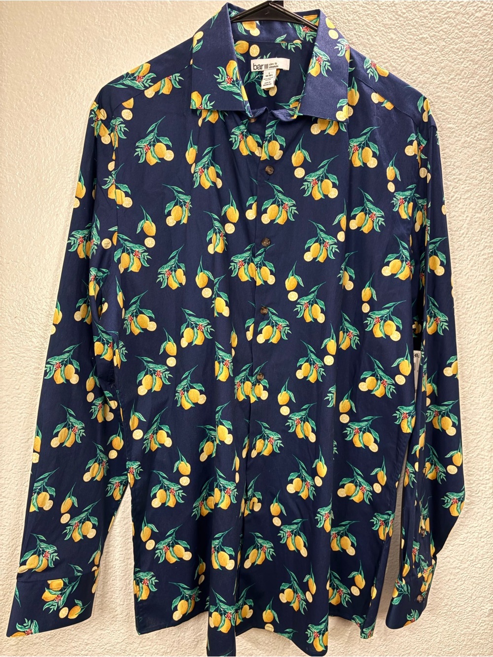 Bar III Lemon Print Button Down Shirt Size Large NWT